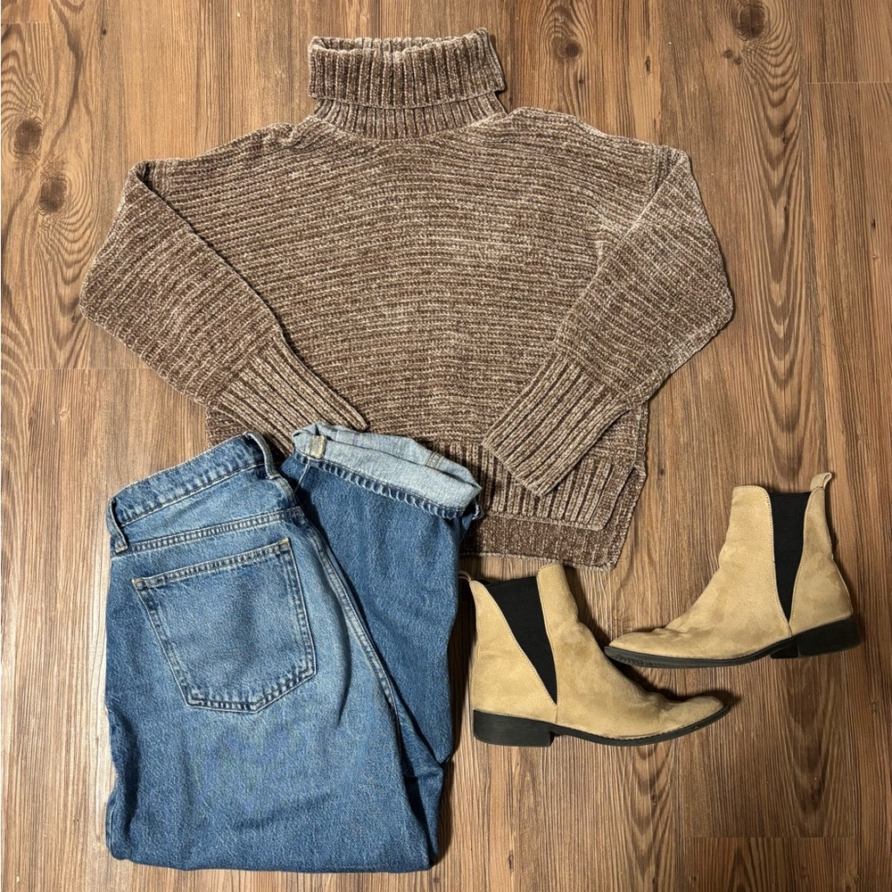 Brown Turtleneck Velvet Sweater